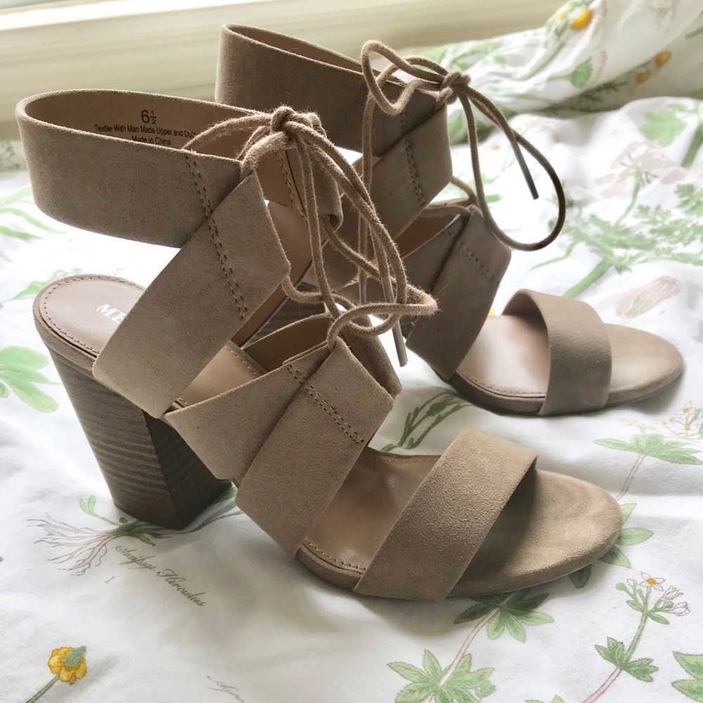 Taupe block heel sandal